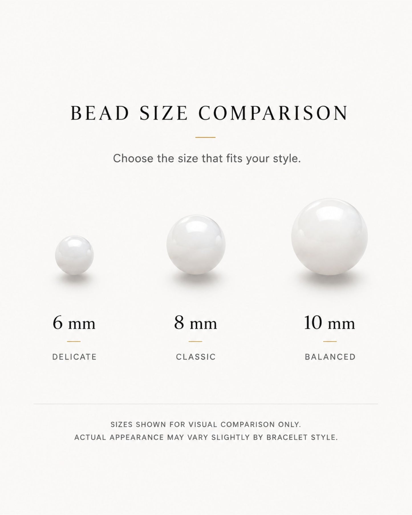 White agate bead size comparison
