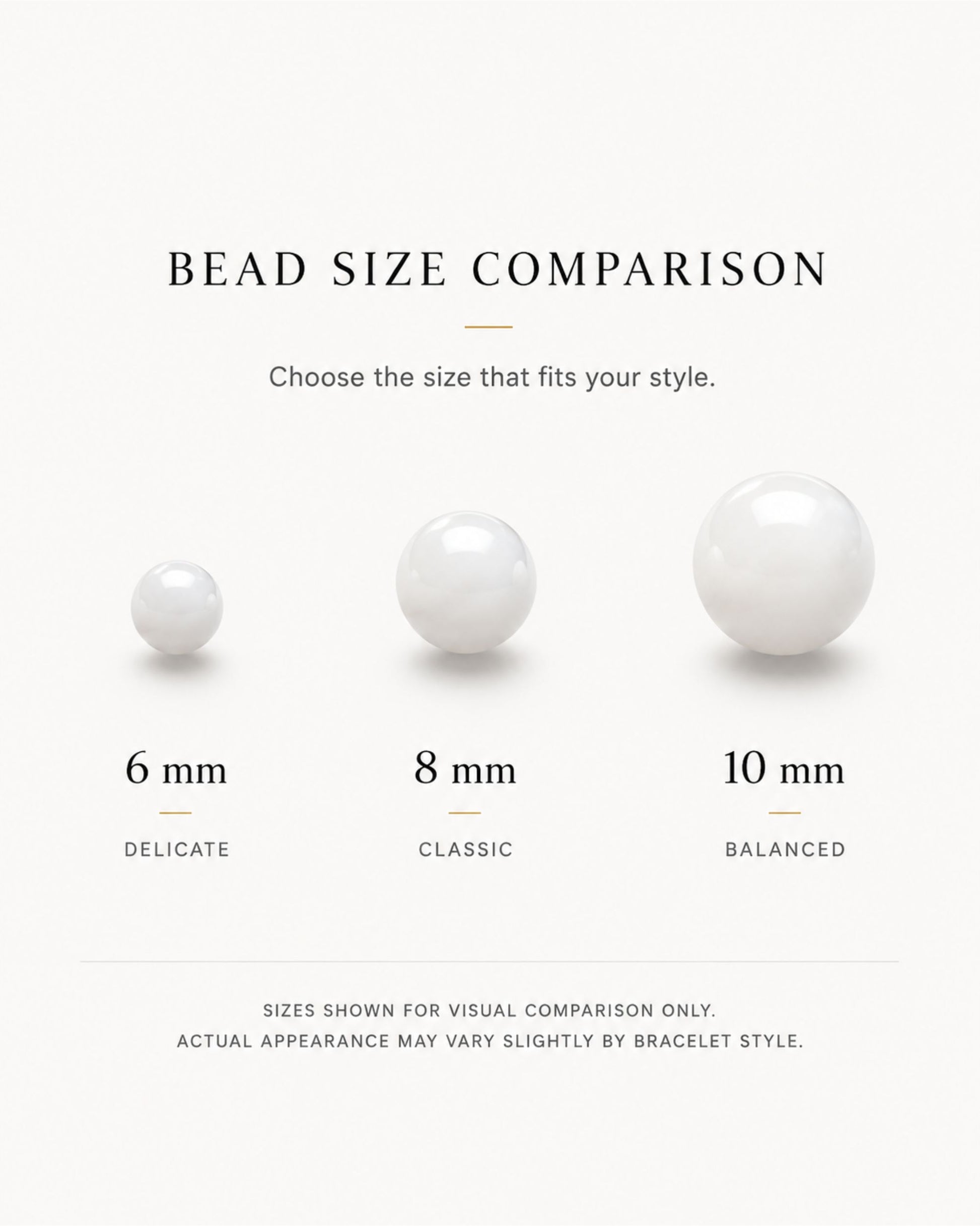 White agate bead size comparison