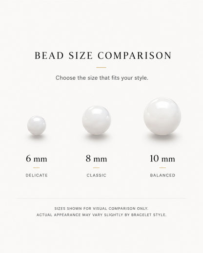 White agate bead size comparison