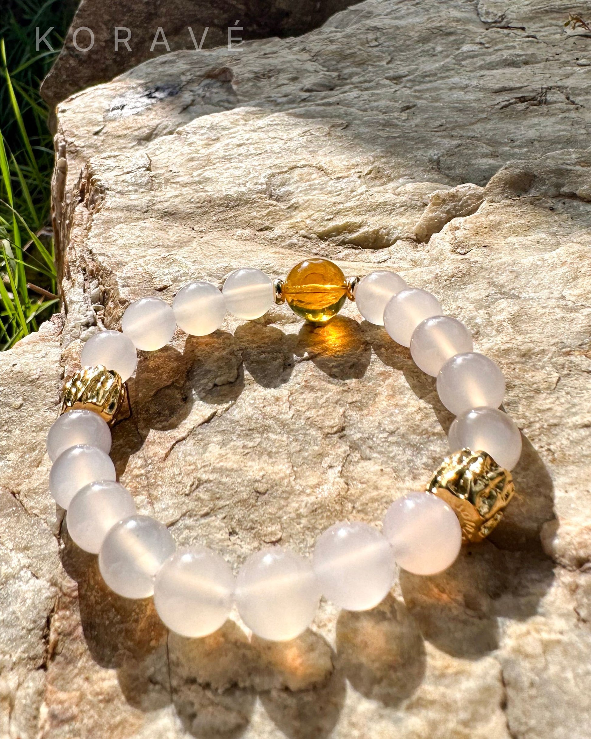 White agate and amber bracelet inspired by Meili Snow Mountain