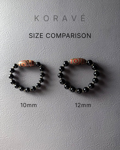 Obsidian Tibetan bracelet bead size comparison showing 10mm and 12mm beads