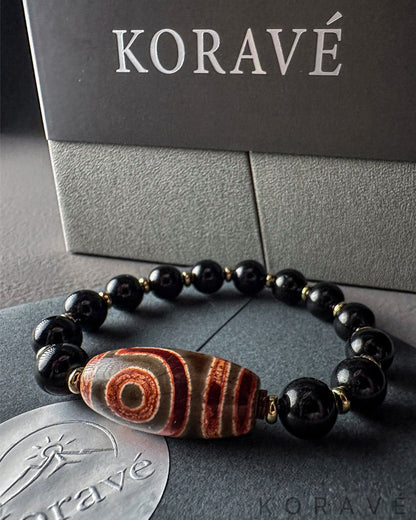 KORAVÉ obsidian Tibetan bracelet with minimalist jewelry gift packaging