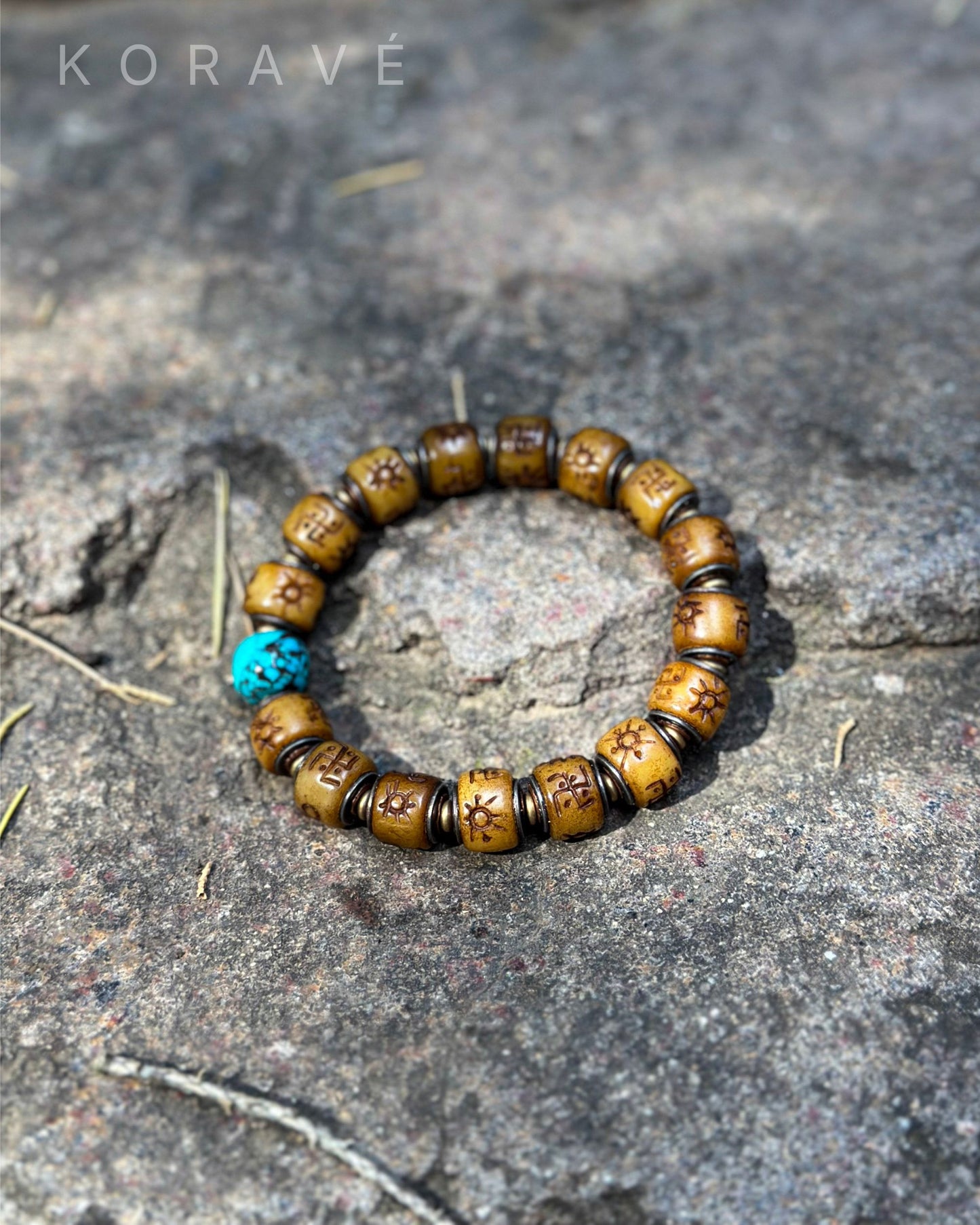 Yak bone bracelet in sunlight symbolizing strength and spiritual connection