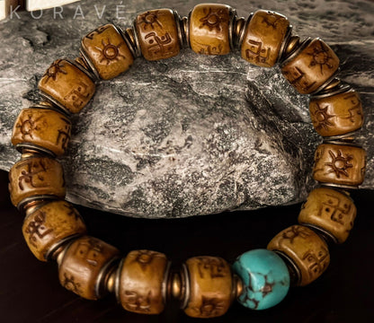 Handmade yak bone bracelet incorporating Tibetan heritage elements and traditional craftsmanship
